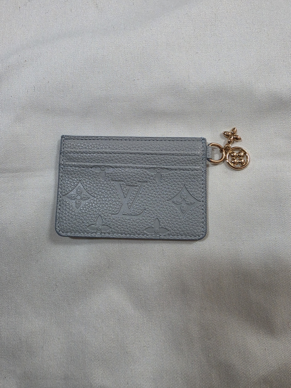 Gray Embossed Card Holder with Gold Charm
